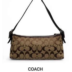 Vintage Y2K Coach Signature Mini Shoulder Bag Brown Tan Preppy Leather Canvas
